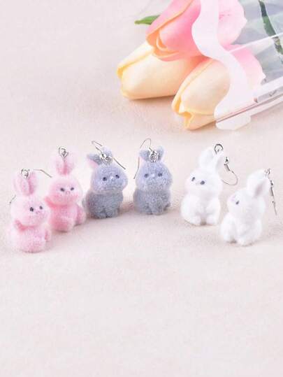 1 Pair Of Easter Bunny Plush Rabbit Animal Earrings, Ladies' Party Jewelry Gift, Suitable For Daily Wear And Gifts