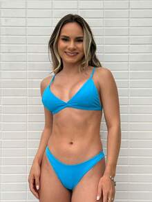 Tina Bella Triangle Fixed Bikini Set, Luxury Beachwear, Women's Support, Summer, Bathing, Sea - 淺藍色 - 查看 6