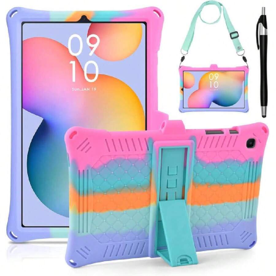 Funda para Samsung Galaxy Tab S6 Lite Case 10.4 Pulgadas 2024 2022 2020 (-P620/P625/P615),Silicona a Prueba Funda Niños para Galaxy S6 Lite Case Cover,con Cinturón de Hombro y Pluma Táctil,43356288 - Naranja Coral - Ver 1