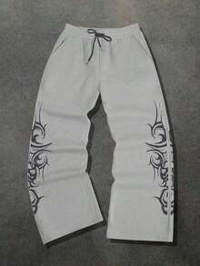 Graphic Print Casual Sweatpants, Loose Fit Straight Leg, English Graffiti Print, Streetwear Comfortable Summer - 黑色 - 查看 8