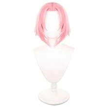 14Inches Short Straight Pink Sakura Wig Cosplay Synthetic Anime Halloween Party Heat Resistant Hair Wig - Pink - View 3