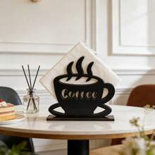 1/4pcs Black Hollow Wooden Napkin Holder With Coffee, Paw Print, Heart And Cutlery Patterns, Suitable For Kitchen, Dining Room, Living Room, Cafe And Minimalist Home Decor - Multicolor - View 4