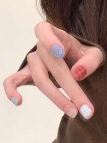 10片/套 短方形纯手工美甲贴纸，手绘冰花渐变格纹设计，柔和亮丽，适合日常美甲和节日派对礼物，是女孩理想的美甲护理产品，包含一套美甲贴纸 - Follow Your Heart - 查看 4