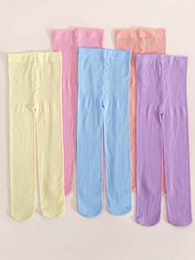 5 Pairs Girls' Solid Vertical Striped Tights, Snug Fit All-Match Versatile, Suitable For Spring, Summer, Autumn - Multicolor - View 15
