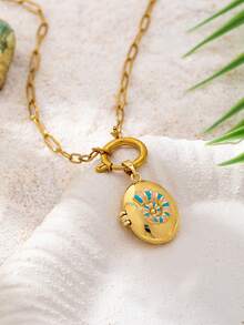 1 Mặt dây chuyền hình bầu dục chủ đề đại dương, mạ vàng 18K và tráng men - Dây chuyền thép không gỉ với mặt dây chuyền hình oval dành cho nữ - Món quà trang sức hoàn hảo dành cho phái đẹp. - Nhiều màu - Xem 3
