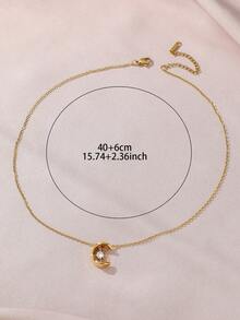 1pc 18K Gold Plated Stainless Steel C-Shaped Pendant Necklace, Elegant Romantic Style, Minimalist Retro Vibe, Suitable For Daily, Commute, Street, Party Wear, Great Gift - Gold - View 5