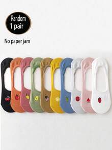 1/3/5/7 pares Nuevos calcetines tipo barco con estampado de frutas para mujeres, minimalistas y versátiles, de corte bajo, transpirables e invisibles, antideslizantes, cómodos y suaves, absorbentes, adecuados para uso diario, casual, pareja, deporte, regalo, primavera/verano, todas las estaciones - Multicolor - Ver 12
