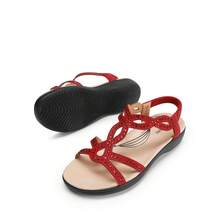 Women Comfort Flat Sandals Rhinestone Orthopedic Sandals Summer Walking Sandals With Elastica Back Strap Slip-On Vacation Beach Flats Shoes - Đỏ - Xem 4
