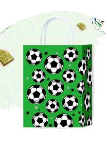 4 bolsas de regalo con temática de fútbol, diseño con patrón de fútbol, bolsas de regalo de papel con asas para fiestas de fútbol, fiestas de cumpleaños y otras ocasiones, decoraciones de fiesta perfectas - Talla única - Ver 5