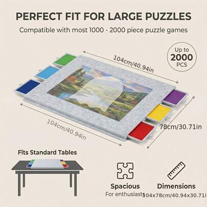 2000 Piece Puzzle Table | 104x78cm Foldable Puzzle Mat With 6 Colored Sorting Drawers, Portable Storage For Adults And Hobbyists, Plastic Material
