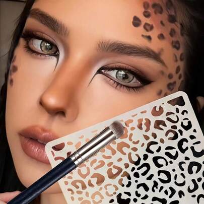 1件性感镂空豹纹模板，豹纹脸部化妆工具，适用于万圣节、狂欢节、音乐节、角色扮演、性感豹纹妆容、不对称镂空模板、绘画模板、喷绘模板，用于化妆。