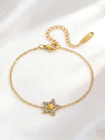 Camhanno 1 pieza Pulsera moderna y elegante de acero inoxidable, con diseño de incrustación de estrella, perfecta para el uso diario, citas, fiestas de vacaciones y eventos formales, un regalo pensado para amigos y colegas con estilo, resiste el oscurecimiento para uso diario, ligera y cómoda para usar todo el día