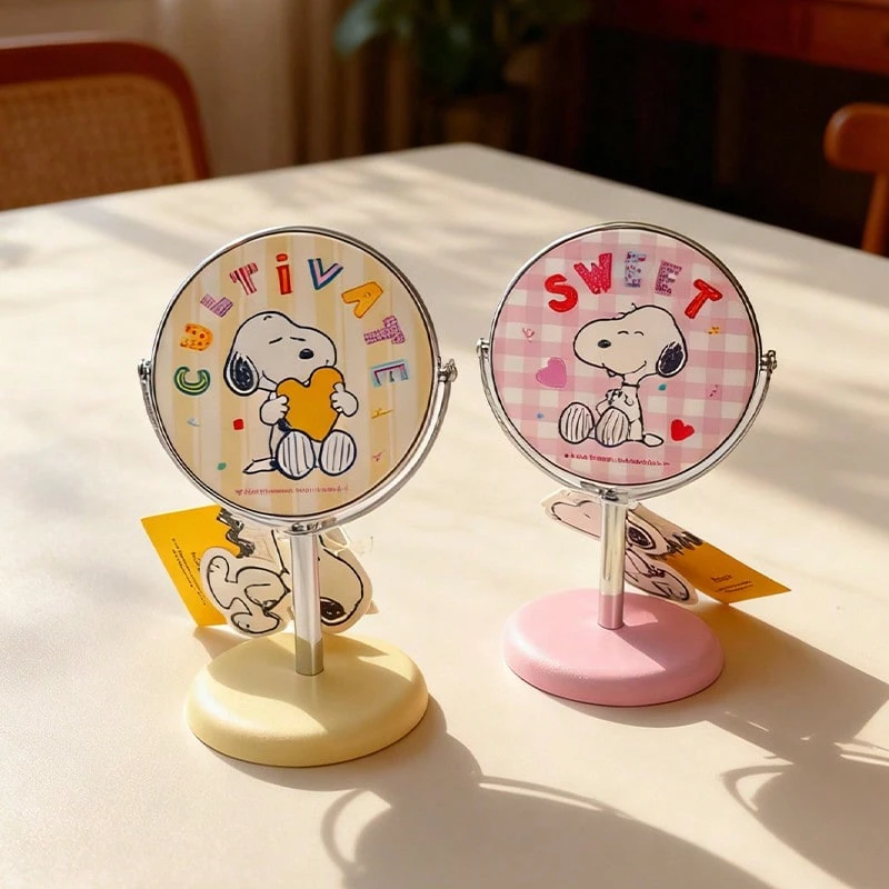 Miniso 1pc Snoopy PU Leather Rotating Vanity Mirror, Adjustable 360° Rotation, Home Decor, Suitable As Birthday Gift - Multicolor - View 1