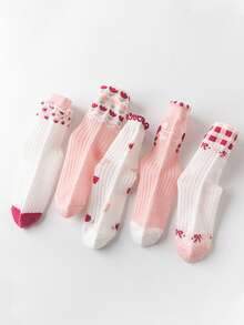 5双春夏新款甜美公主风女童网眼袜，柔软透气薄款粉色花朵蝴蝶结设计女婴袜 - 彩色 - 查看 4