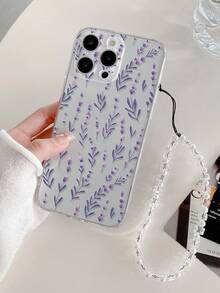 1pc Purple Branch Pattern Transparent Shockproof TPU Painted Thick Anti-Fall Painted Phone Case With Beaded Bracelet Accessory, Suitable For IPhone 16/16 Pro/16 Plus/16 Pro Max, 15 Pro Max, 16e, 15, 14, 13, X, XS, XR, 7/8, P13, P14, P11, P12, S25, S25 Plus, S25 Ultra, A16, A36, A26, A56, A50, A12, A32, A52, A72, A51, A21S, A13, A14, S22 Ultra, S23, A33, A53, S20 FE - Multicolor - View 3