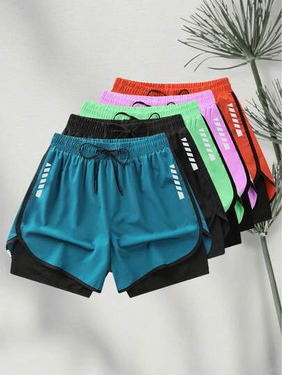 Women's Summer Athletic Shorts - 2-In-1 Casual Outdoor Running Fitness Pants, Lightweight Breathable Drawstring Waist, Elastic Printed Shorts