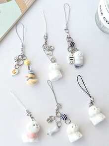 Cute Cartoon White Flocked 1pc Soft Animal Phone Lanyard With Fish Pendant And Striped Beads Spring Gift Birthday Party - Multicolor - View 2