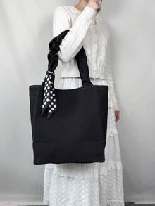 Large Capacity Crinkle Canvas Tote Bag For Women - Black - View 9