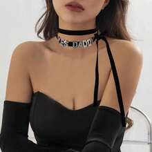 Bộ 4 chiếc vòng cổ choker nhung in chữ lấp lánh kiểu Punk mới, phong cách Châu Âu và Mỹ, trang sức nữ, phụ kiện đường phố Hip Hop, dây đeo thân, phụ kiện nội y gợi cảm, thích hợp cho Halloween, Giáng sinh, tiệc Valentine. - Nhiều màu - Xem 5