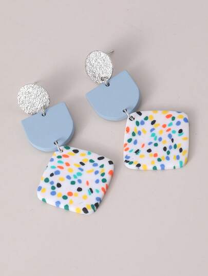 1 Pair Original Dotted Geometric Patchwork Effect Earrings, Modern Design, Fashionable And Suitable For Travel, Vacation, Party, Afternoon Tea, Music Festival And Daily Wear