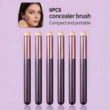 6/12支装小圆头化妆刷，遮瑕、晕染、痘印、黑眼圈、特殊彩妆，多功能化妆刷，唇刷，精致女孩完美化妆工具 - 彩色 - 查看 2