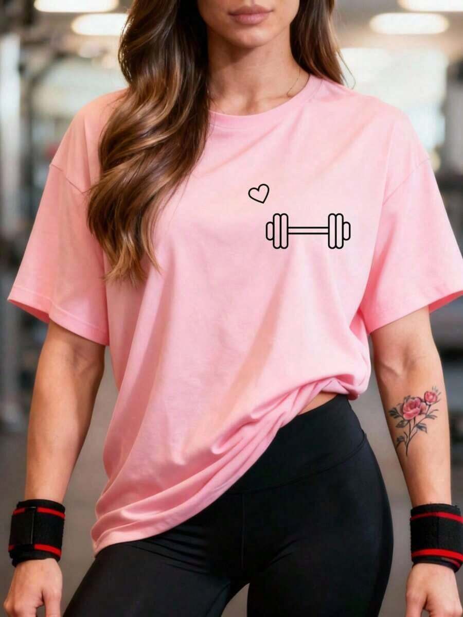 Women's 100% Cotton T-Shirt/Blouse, Oversized, For Training, Walking, Crossfit, Gym, Weightlifting, Fitness, Cardio, Comfortable, Lightweight, And Refreshing Fabric - 淺粉色 - 查看 1
