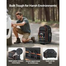 Werkzeugrucksack mit Rollen, 50 kg Tragkraft, 72 Taschen, Werkzeugtasche, verstellbarer Teleskopgriff & stabile Basis, Arbeitsrucksack-Organizer für Bau & Mechanik, 450x275x560 mm - 38,1 cm (15 Zoll), 1680D Oxford-Gewebe - Übersicht 3