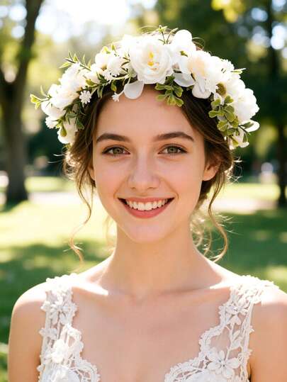 Elegant Women's Bridal Wedding Festival Mori Style Fairy Faux Flower Headband, Beach Holiday Photo Shoot Decor