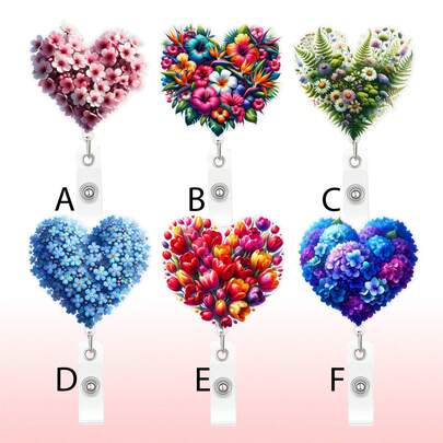 1 cuộn dây đeo huy hiệu hình trái tim hoa bằng acrylic có thể thu gọn với kẹp cá sấu xoay, thích hợp cho bác sĩ, sinh viên, giáo viên, văn phòng, phòng khám, trợ lý y tế.