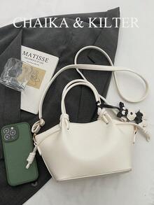 CHAIKA & KILTER 纯色PU皮革单肩包，女士休闲时尚水桶包，褶皱设计，可调节腰带，双提手，磁扣闭合，适合旅行、购物、约会、送礼，适合青少年、大学生和上班族女性，也适合办公室、学校、工作、商务、通勤、户外、旅行、野餐等场合（附赠吊坠） - 白色 - 查看 5