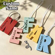 Personalized Acrylic Keychain Laser Cut Hollow Name Tag Pendant Backpack Charm Customized Letter Plate Luggage Tag - A - Nameplate With Initials Of the Iron Ring - View 2
