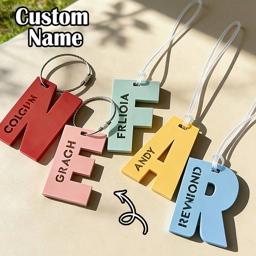 Personalized Acrylic Keychain Laser Cut Hollow Name Tag Pendant Backpack Charm Customized Letter Plate Luggage Tag