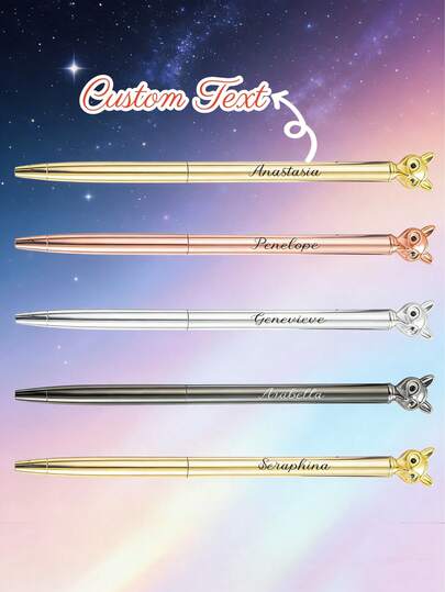 1pc Customizable Cute Fox Head Design Metal Ballpoint Pen, Creative Stationery Gift With Girly Vibe, Smooth Writing, Suitable For Students, Journaling And Office Use