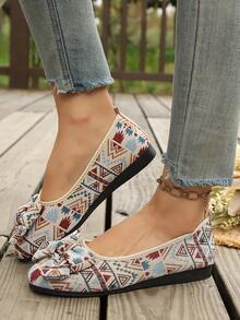 New Spring/Autumn Fashion Wedge Heel Round Toe Criss-Cross Elastic Band Women Casual Loafers - Floral Pattern (bow) - View 3