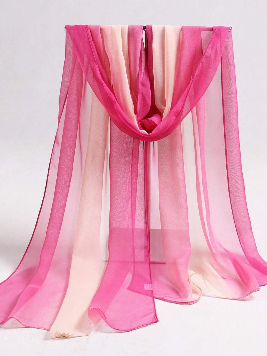 1pc Spring & Autumn Chiffon Ombre Scarf, Lightweight Versatile Small Long Shawl For Women, Suitable For Square Dance,Beach,Holiday,Accessories,Travel Essential - Gouache - View 1