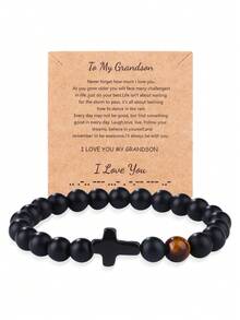 新款哑光串珠手链,配虎眼石和小十字架吊坠,黑曜石手链 - 手鍊 - 查看 21