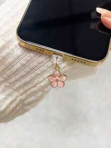 Pink Flower Series Decorative 1pc Pink Flower Shaped Mobile Phone Charging Plug Dust Plug For IOS Phone /Type-C Spring Gift - Multicolor - View 4