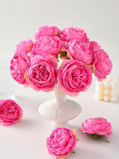 6支仿真丝牡丹花（带花茎），仿真花束，适用于家居、餐厅、客厅、户外花园装饰，也可用于婚礼、家庭花园和派对装饰，仿真花，婚礼用花，新娘捧花，婚礼用品，婚礼装饰，装饰花卉，春季装饰