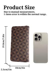 Men's Long Zipper Wallet - Plaid Pattern, Large Capacity (Fits Phone), Multi-Card Slots, Fashion Faux Leather, Ideal Gift For Men - Brown - View 11