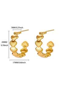 1 Pair Summer Ocean Style Shell C-Shaped Earrings, 18K Gold Plated Stainless Steel Jewelry, Versatile Beach Vacation Gift - Multicolor - View 6