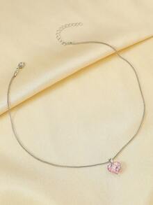 1 pieza Collar con colgante de corazón de vidrio con estilo de moda Y2K europeo y americano, regalo para mujeres en el Día de San Valentín - rosa plateado - Ver 4