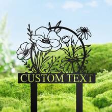 1pc Personalized Floral Design Garden Sign, Customized Garden Stake With Bird, Metal Yard Art For Outdoor Decoration, Personalized Name Mother's Gift, Gardening Gift, Housewarming Garden Bloom - Multicolor - View 43