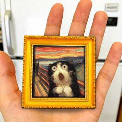 1pc Fun And Quirky Cat Refrigerator Magnet Wooden Mini Decorative Magnets For Fridge Fridge Magnets Magnets Art Munch-Style Screaming Cat Home Decor Home