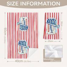 MEMNUN 2条夏季红绿条纹沙丁鱼罐头印花厨房巾，15.75*23.62英寸（40*60厘米），超柔软吸水超细纤维抹布，现代厨房装饰，烹饪烘焙必备，清洁用品，适用于餐厅、厨房、节日、所有季节 - 彩色 - 查看 3