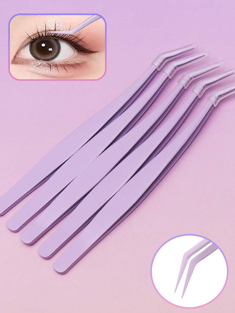 Ayrmilla 紫色睫毛工具套装，含 5 把镊子/1 把睫毛夹，完整便捷，睫毛收纳套装 - 紫色 - 查看 1