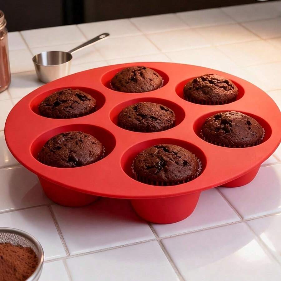 不粘硅胶玛芬模具空气炸锅微波炉纸杯蛋糕烤盘烘焙托盘厨房烘焙配件 - 彩色 - 查看 1
