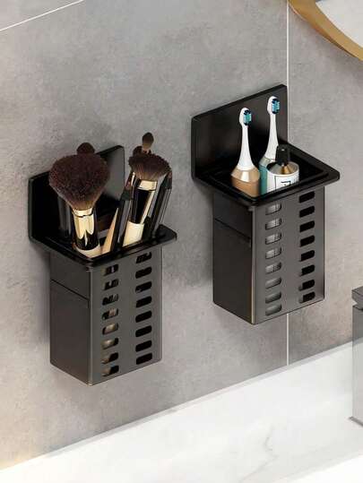 1 pieza/2 piezas Soporte de pared para palillos, Estante de almacenamiento multifuncional de pared, Estante de almacenamiento de baño, Soporte para brochas de maquillaje, Soporte para cepillo de dientes y pasta de dientes - Organizador de papelería, Taza de pared para bolígrafos