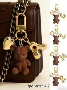 1pc Letter Teddy Bear Keychain With Gold Bubble Letter A-Z Keychain For Women, Cute Bear Bag Charm Pendant For Handbag Purse Backpack Travel Bag, Decorative Key Ring For Gym Classroom Matching Game, Daily Use & Gift Giving, Stylish Accessory For Women Girls, Perfect Holiday Gift For Christmas, Valentine's Day, Birthday, Back To School. - Nhiều màu - Xem 4