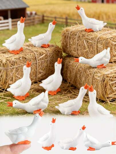 6pcs Small Geese Fairy Garden Accessories, White Geese Mini Decorative Sculptures, Rustic Style White Geese Figurines, Suitable For Micro Garden, Terrariums, Potted Plants, Charming Desktop Decor