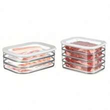 Compartiment de congélateur transparent 1/2/3/4 couches, empilable, rangement en couches sans mélange de saveurs, convient pour le stockage de la viande et du bacon. Convient pour la réfrigération de l'eau, les fruits et la viande, la préparation en cuisine, les pique-niques en plein air, etc. - Multicolore - Voir 1